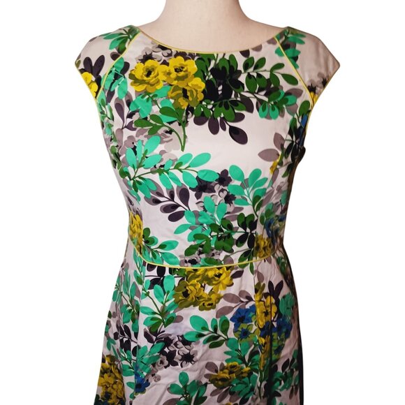 London Style‎ Floral Multi Cap Sleeve Back Cut-Out Cotton Fit & Flare Dress, 14 - Picture 2 of 11